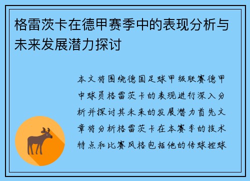 格雷茨卡在德甲赛季中的表现分析与未来发展潜力探讨